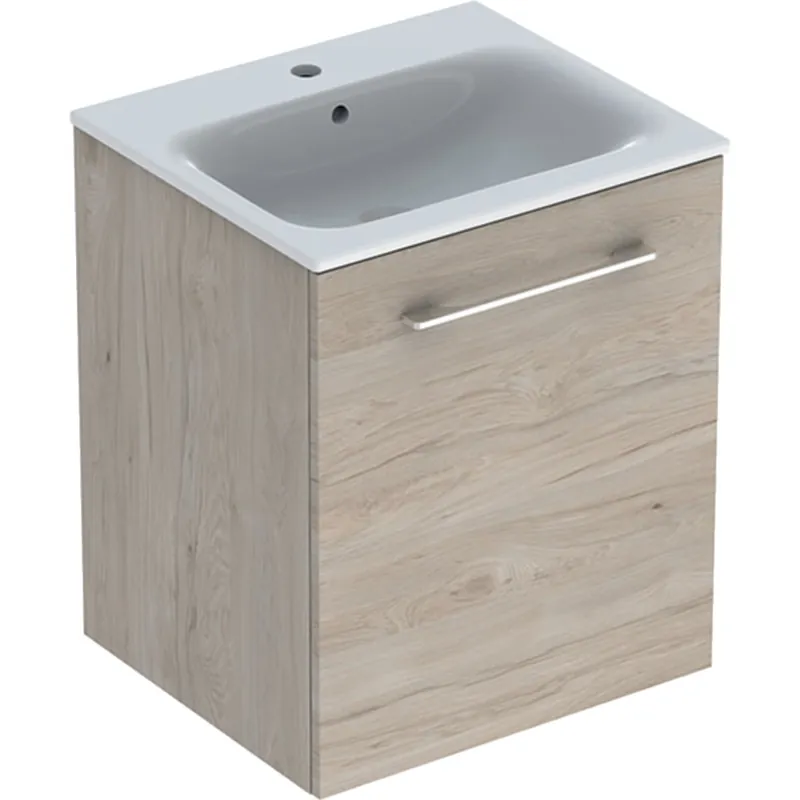 Nábytkový set umyvadla Geberit Selnova Square a skříňkou 55 cm, dvířka, ořech světlý (501.251.00.1) Cenově Výhodný