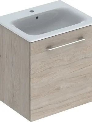 Cenový Hit Nábytkový set umyvadla Geberit Selnova Square a skříňkou 60 cm, dvířka, ořech světlý (501.255.00.1)
