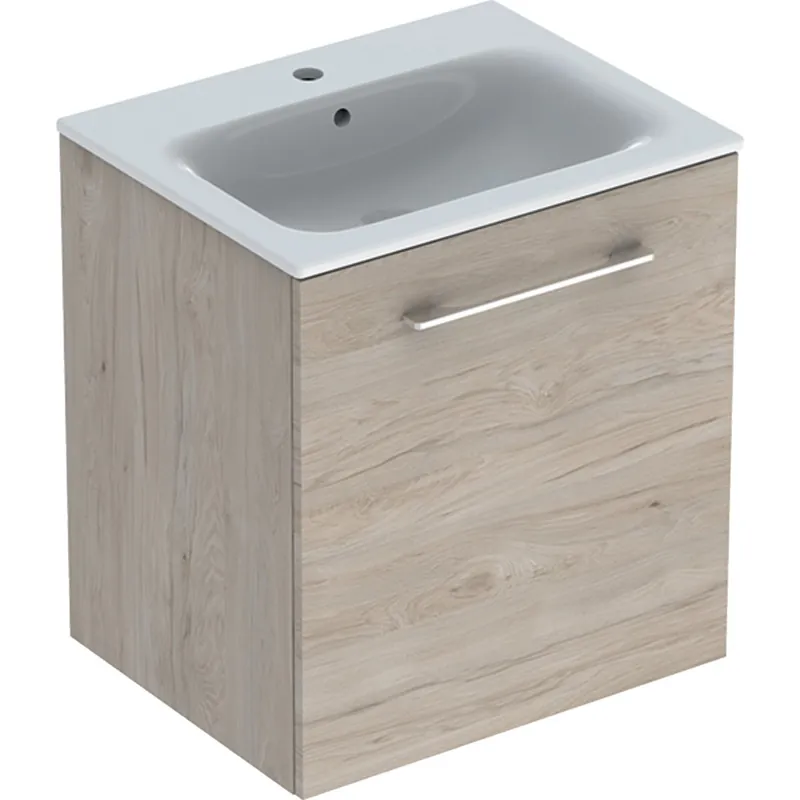 Cenový Hit Nábytkový set umyvadla Geberit Selnova Square a skříňkou 60 cm, dvířka, ořech světlý (501.255.00.1)