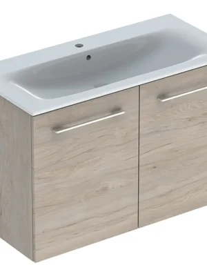 Exclusieve Aanbieding Nábytkový set umyvadla Geberit Selnova Square a skříňkou 100 cm, 2 dvířka, ořech světlý (501.263.00.1)