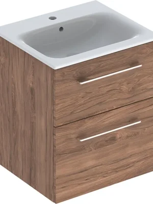Nábytkový set umyvadla Geberit Selnova Square a skříňkou 55 cm, 2 zásuvky, ořech (501.234.00.1) Dokud Zásoby Vydrží