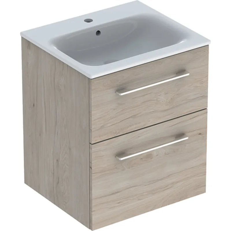 Rychlé Dodání Nábytkový set umyvadla Geberit Selnova Square a skříňkou 55 cm, 2 zásuvky, ořech světlý (501.235.00.1)