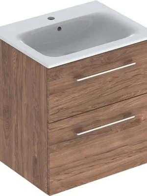 Levný Nábytkový set umyvadla Geberit Selnova Square a skříňkou 60 cm, 2 zásuvky, ořech (501.238.00.1)