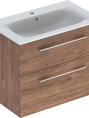 Nábytkový set umyvadla Geberit Selnova Square a skříňkou 80 cm, 2 zásuvky, ořech (501.242.00.1) Horká Nabídka