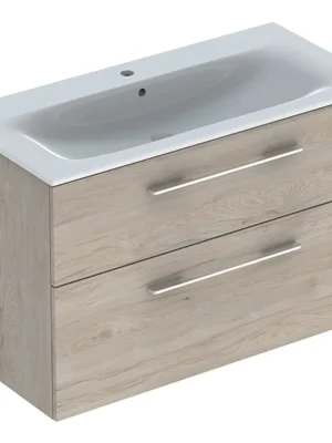 Nábytkový set umyvadla Geberit Selnova Square a skříňkou 100 cm, 2 zásuvky, ořech světlý (501.247.00.1) Akce