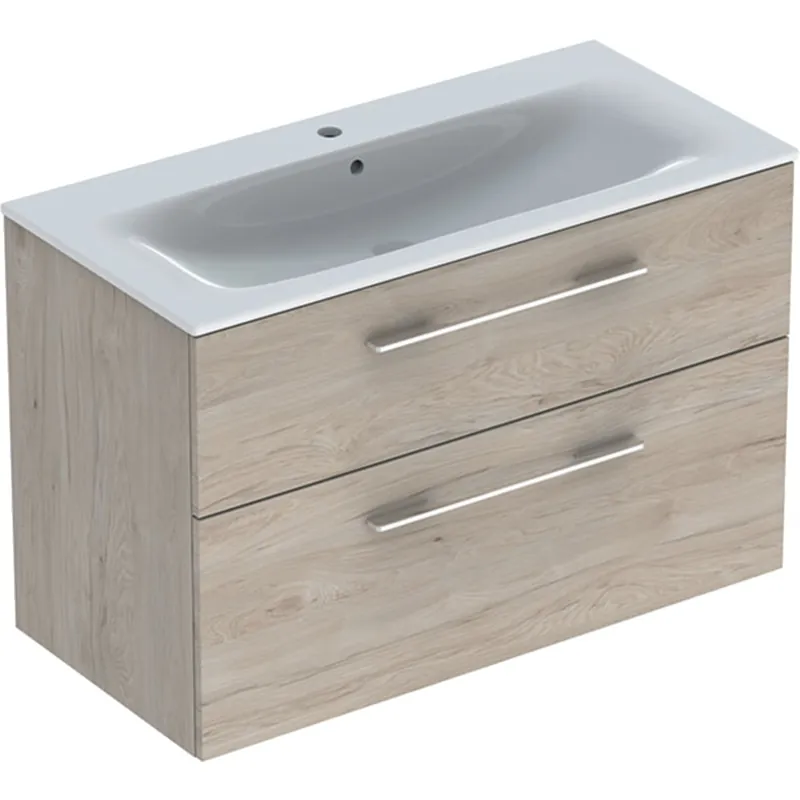 Nábytkový set umyvadla Geberit Selnova Square a skříňkou 100 cm, 2 zásuvky, ořech světlý (501.247.00.1) Akce