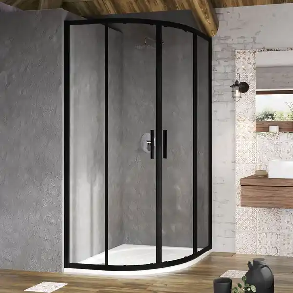 Výprodej BLSCP4 80 čtvrtkruhový kout posuvný, rám černý/sklo transparent, 80x80 (X3BM40300Z1)