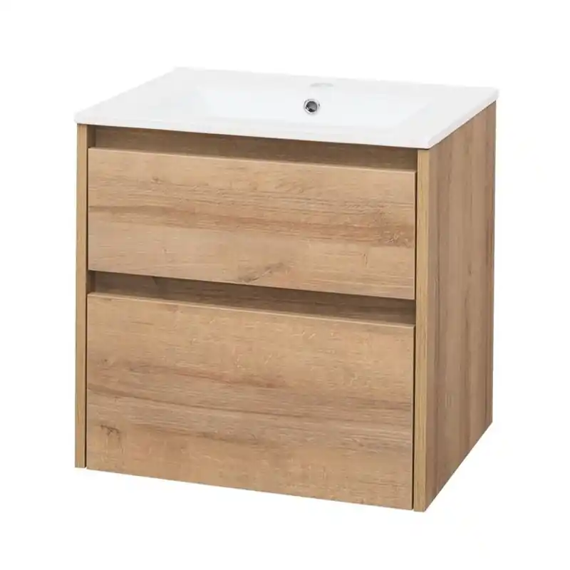 Betrouwbaar Opto, koupelnová skříňka s keramickým umyvadlem 61 cm, dub Riviera (CN920)