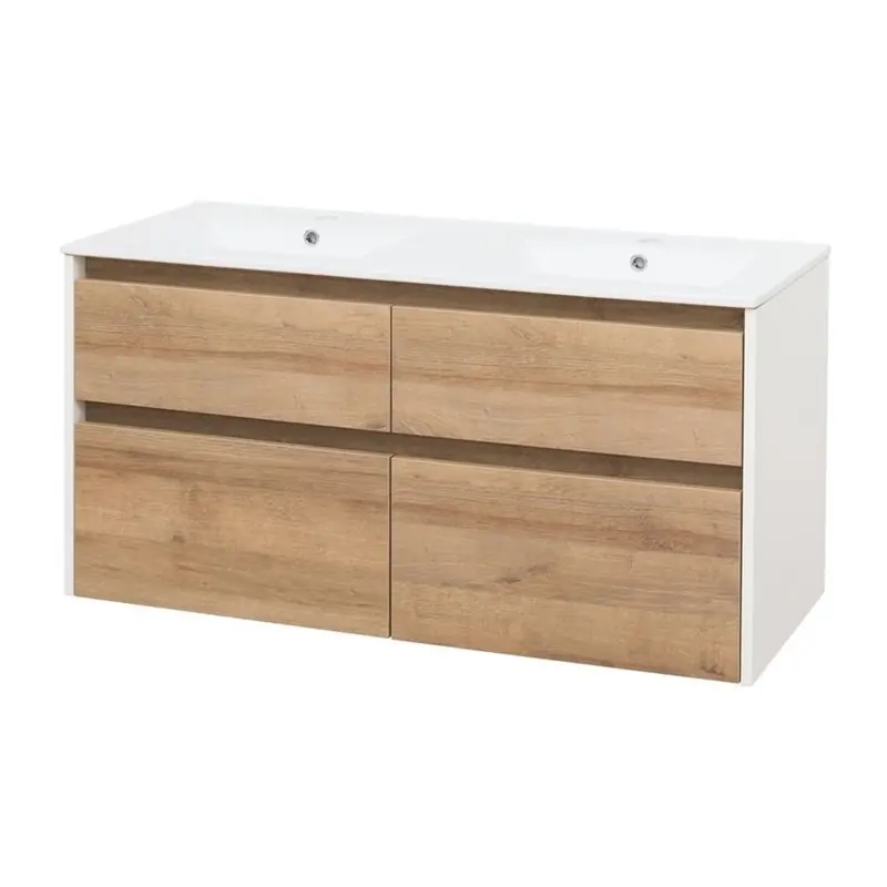 Opto, koupelnová skříňka s keramickým umyvadlem 121 cm, bílá/dub Riviera (CN933) Uitverkoop