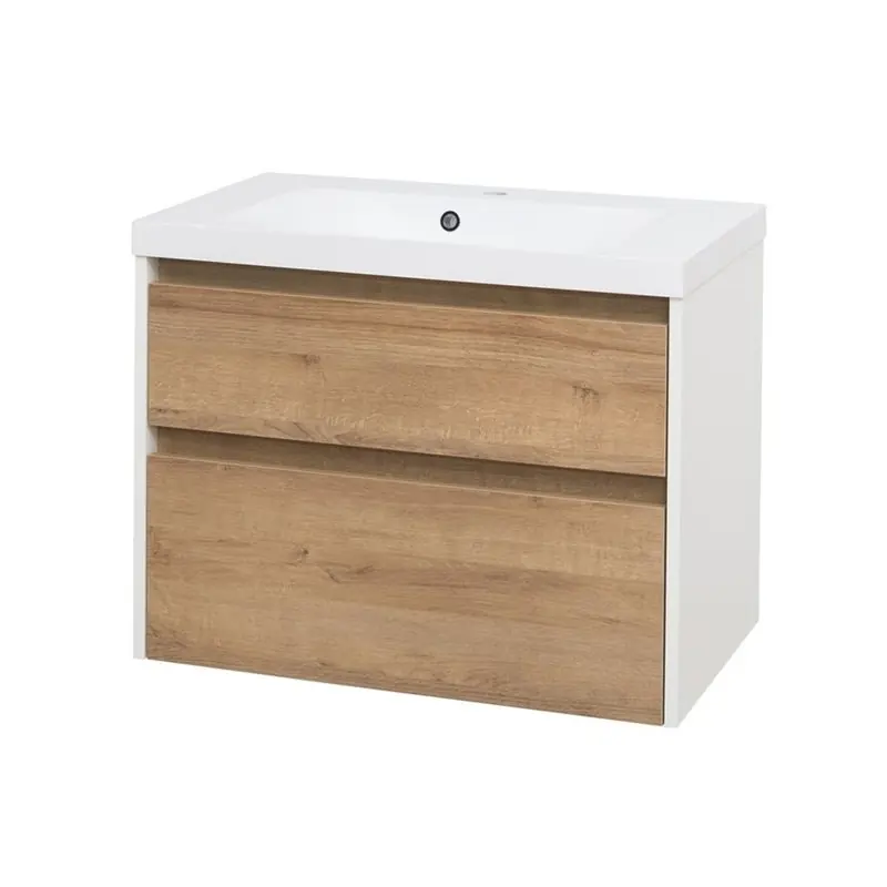 Opto, koupelnová skříňka s umyvadlem z litého mramoru 81cm, bílá/dub Riviera (CN931M) Uitverkoop