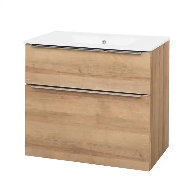 Exclusieve Aanbieding Mailo, koupelnová skříňka s keramickým umyvadlem 81 cm, dub Riviera, úchytka chrom (CN521)