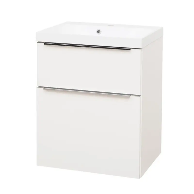 Dagaanbieding Mailo, koupelnová skříňka s umyvadlem z litého mramoru 61 cm, bílá, úchytka chrom (CN510M)