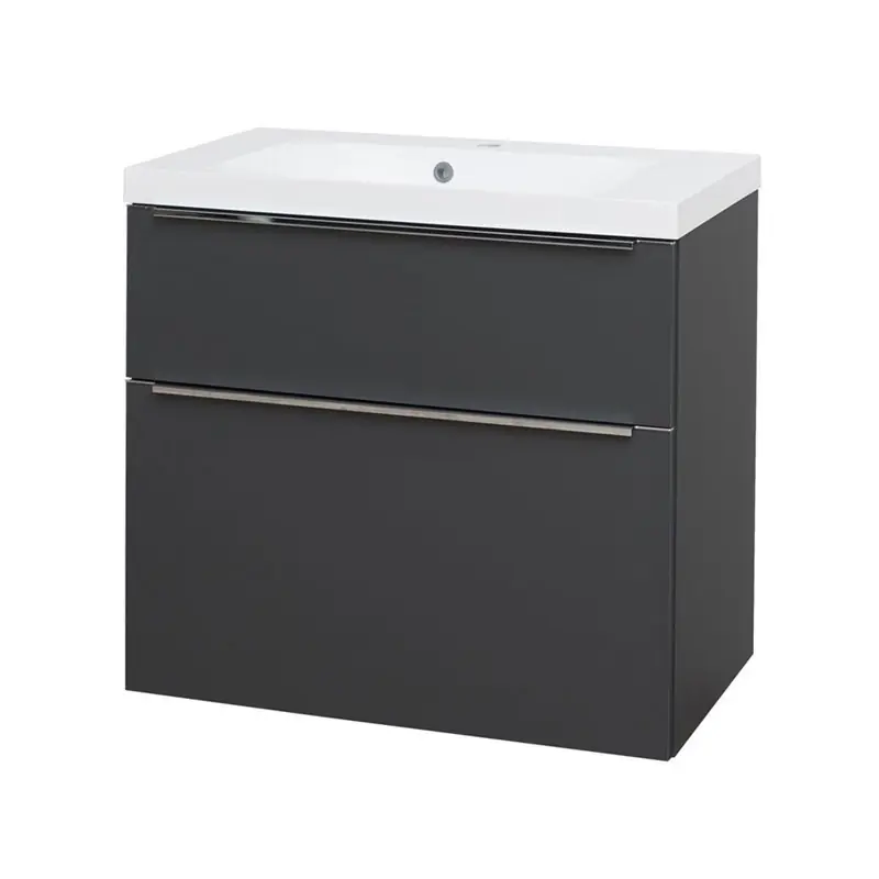 Nieuw Mailo, koupelnová skříňka s umyvadlem z litého mramoru 81 cm, antracit, úchytka chrom (CN531M)