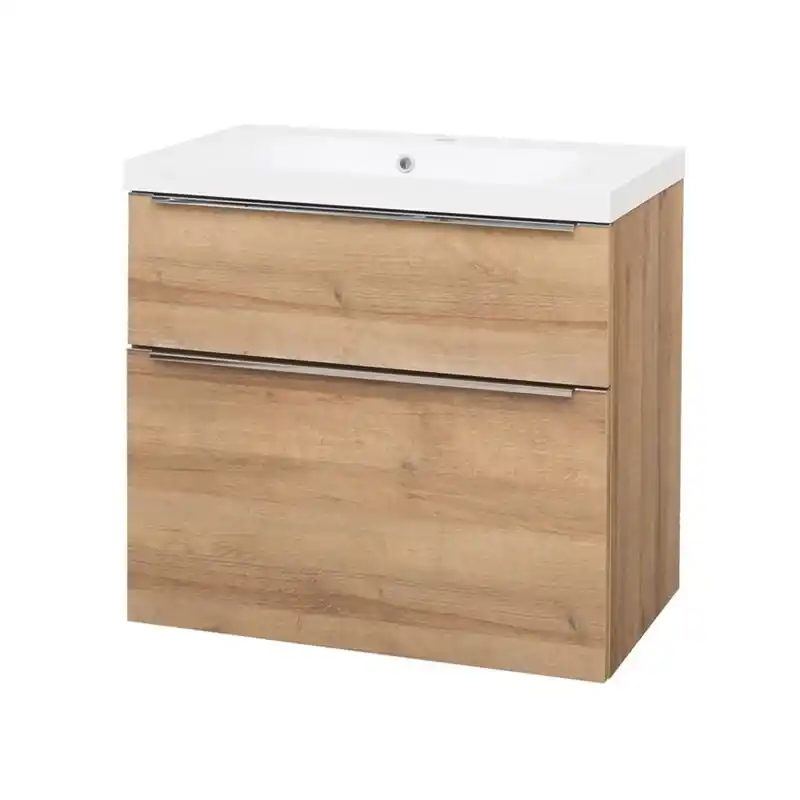 Mailo, koupelnová skříňka s umyvadlem z litého mramoru 81 cm, dub Riviera, úchytka chrom (CN521M) Speciale Aanbieding