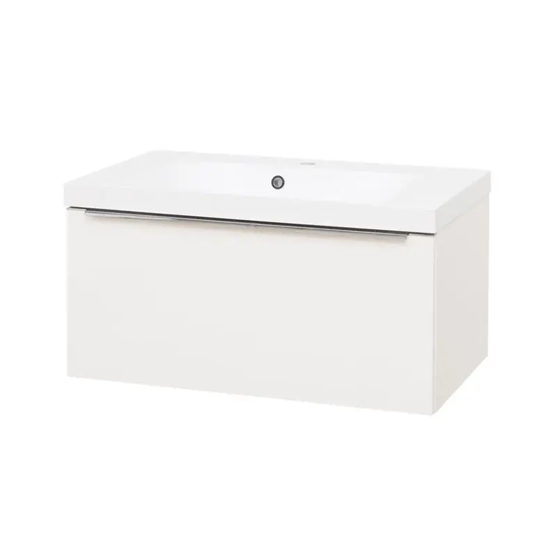 Betrouwbaar Mailo, koupelnová skříňka s umyvadlem z litého mramoru 81 cm, bílá, úchytka chrom (CN516M)