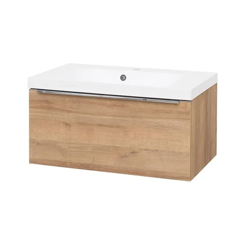 Mailo, koupelnová skříňka s umyvadlem z litého mramoru 81 cm, dub Riviera, úchytka chrom (CN526M) Beperkte Voorraad