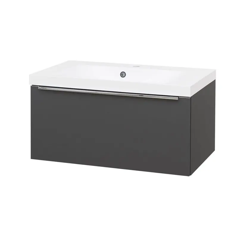 Speciale Aanbieding Mailo, koupelnová skříňka s umyvadlem z litého mramoru 81 cm, antracit, úchytka chrom (CN536M)