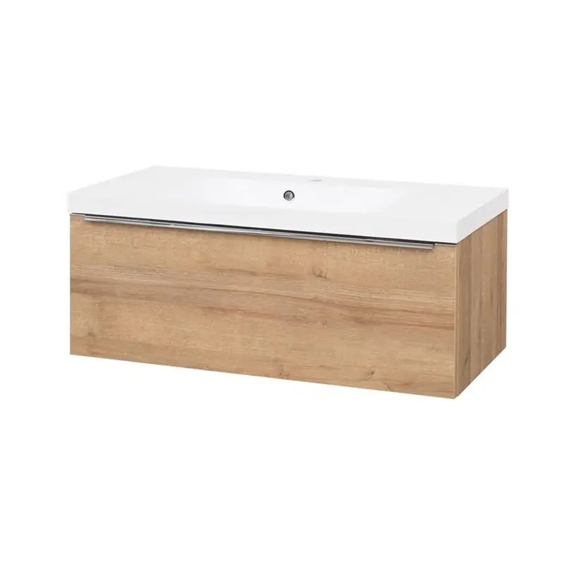 Finale Uitverkoop Mailo, koupelnová skříňka s umyvadlem z litého mramoru 101 cm, dub Riviera, úchytka chrom (CN527M)