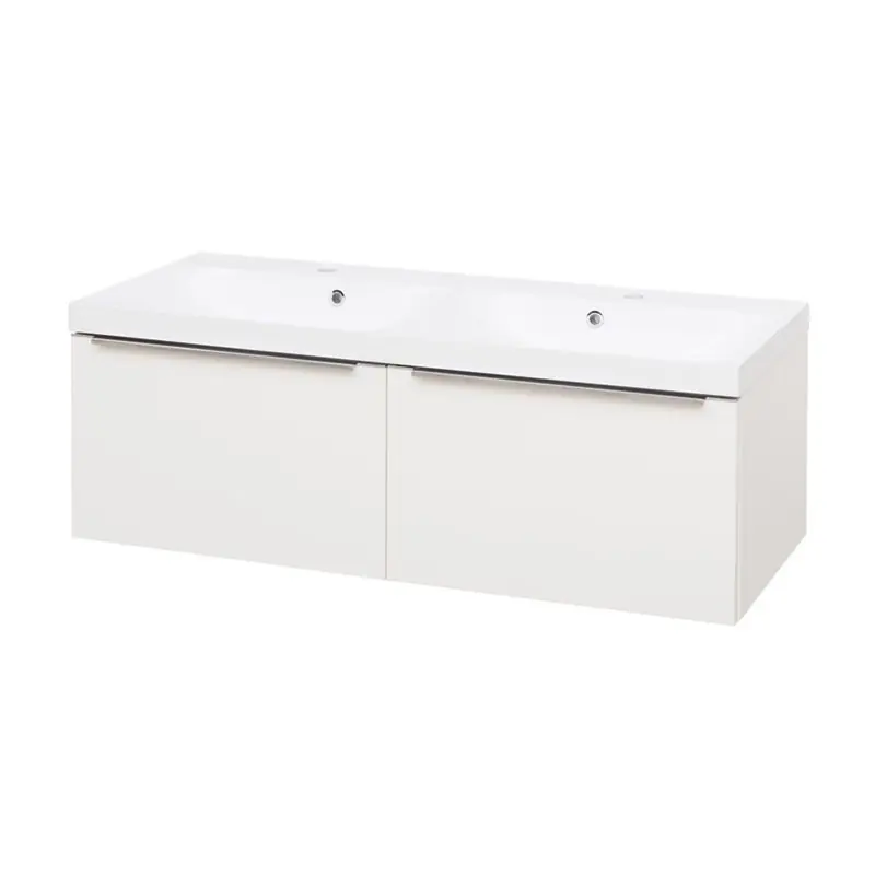 Shop Nu Mailo, koupelnová skříňka s umyvadlem z litého mramoru 121 cm, bílá, úchytka chrom (CN518M)