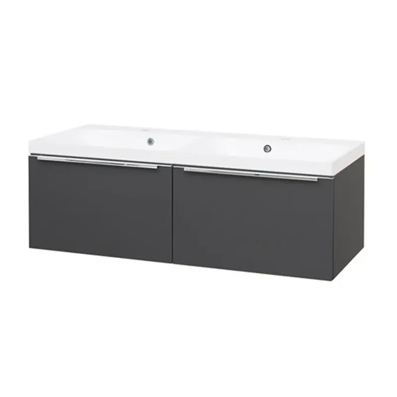 Shop Nu Mailo, koupelnová skříňka s umyvadlem z litého mramoru 121 cm, antracit, úchytka chrom (CN538M)