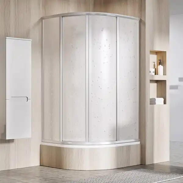SKCP4 80 Sabina čtvrtkruhový kout posuvný snížený, rám satin/plast pearl, 80x80 (31144VU0011) Gratis Retour