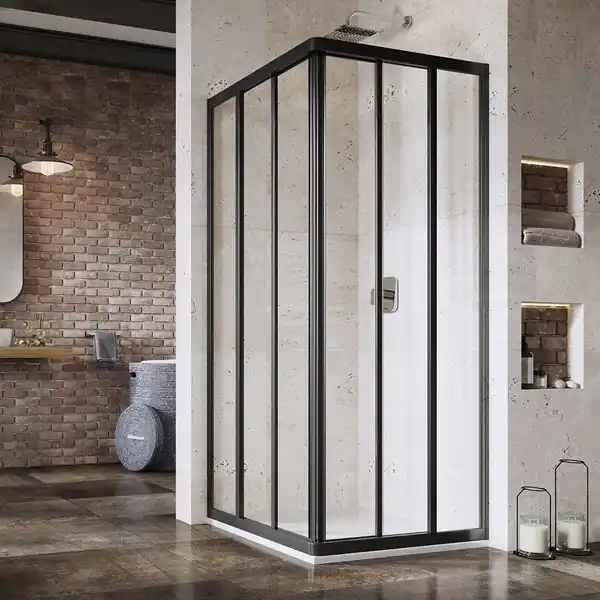 ASRV3-80 198 kout rohový posuvný 1 DÍL rám černý/sklo transparent (15V403R2Z1) Flitsaanbieding
