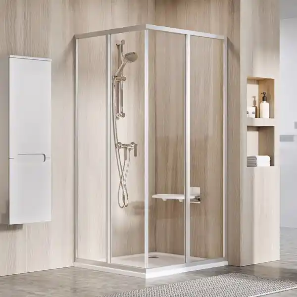 Nieuw SRV2-90 195 kout rohový posuvný 1 DÍL rám satin/sklo transparent (14V70UO2Z1)