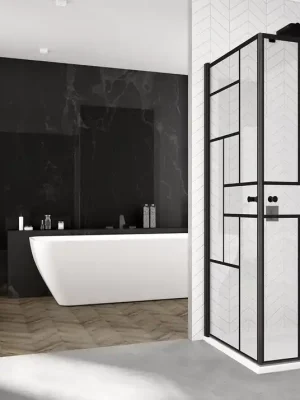 Weekendaanbieding S0L1 G+D - rohový kout s křídlovými dveřmi 90 cm, levá část, profil černý (SOL1G0900673)