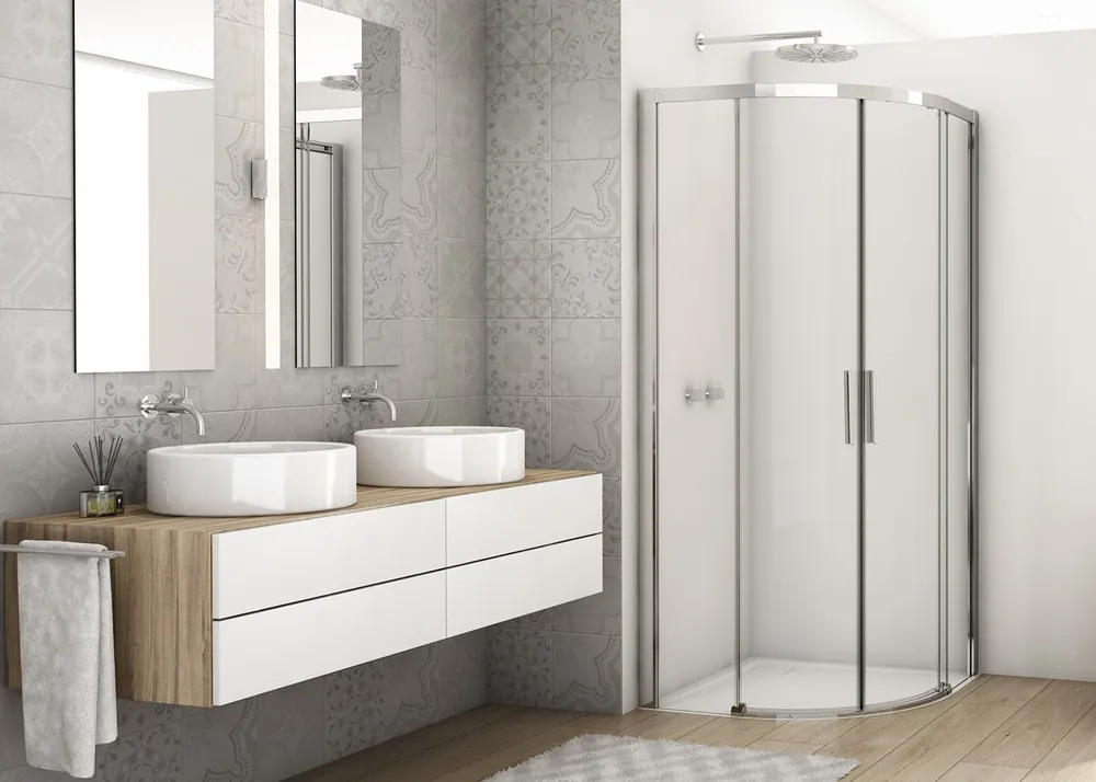 Premium D22SRB - čtvrtkruhový kout s dvoudílnými posuvnými dveřmi 80x80, R55 (D22SRB5508050)