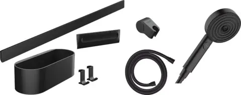 Shop Nu WallStoris sada ruční sprcha 105 3jet Activation EcoSmart, nástěnná tyč 70 cm a sada pro odkládání, matná černá (24291670)