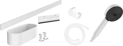 Aanbieding WallStoris sada ruční sprcha 105 3jet Activation EcoSmart, nástěnná tyč 70 cm a sada pro odkládání, matná bílá (24291700)