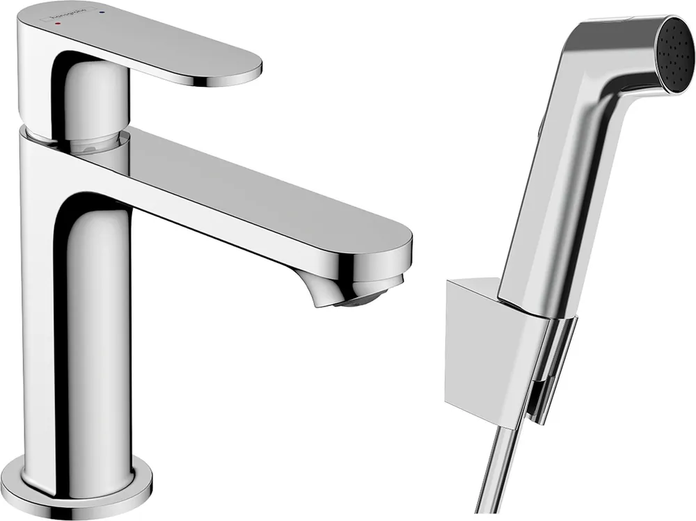 Rebris S - páková umyvadlová baterie 110 s ruční sprchou Bidette a sprchovou hadicí 160 cm, bez odtokové soupravy (72215000) Flitsaanbieding