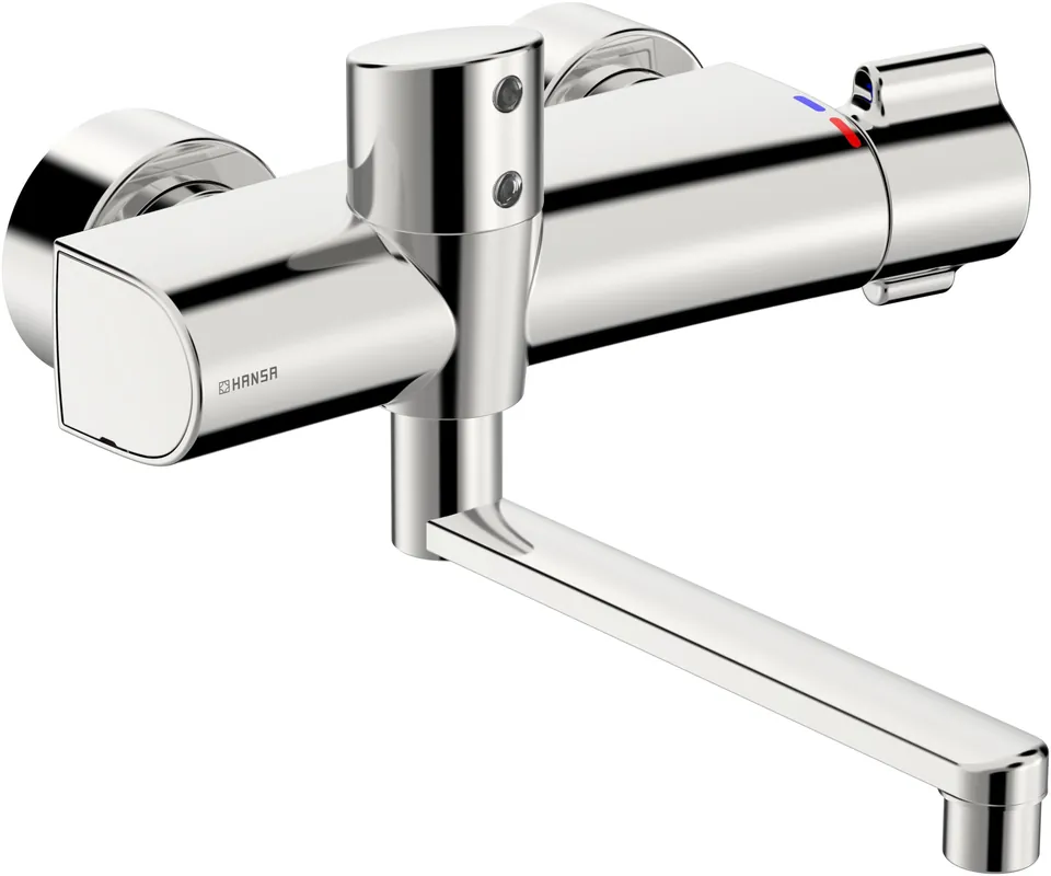 Merkproduct Hansaclinica Safety+ - nástěnná termostatická umyvadlová baterie, 6 V, Bluetooth, odnímatelné rameno (08866202)