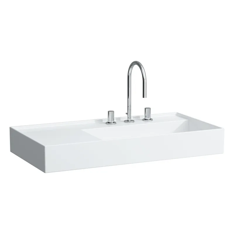 Laatste Kans Kartell by Laufen - umyvadlo 90x46, odkládací plocha vlevo, broušená spodní část, bez otvoru pro baterii, se skrytým odpadem, bílá matná (H8183397571121)