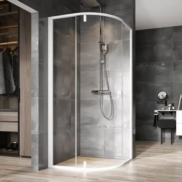 NSKK3-90 čtvrtkruhový kout, rám bílý/bílý/sklo transparent, 90x90 (3O677101Z1) Bestel Nu