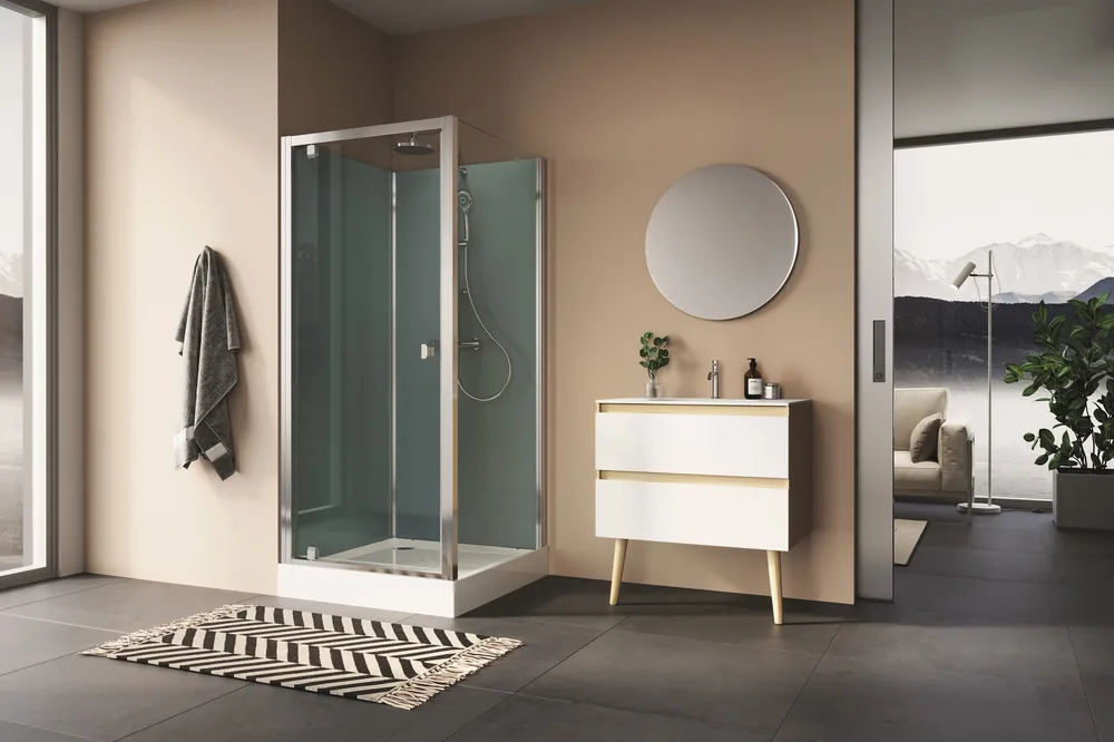 Modul 1200 U-montáž čtyřpanelová sprchová kabina 90x90 cm, křídlové dveře, termostatická baterie, hlavová sprcha (29094P114007) Flitsaanbieding