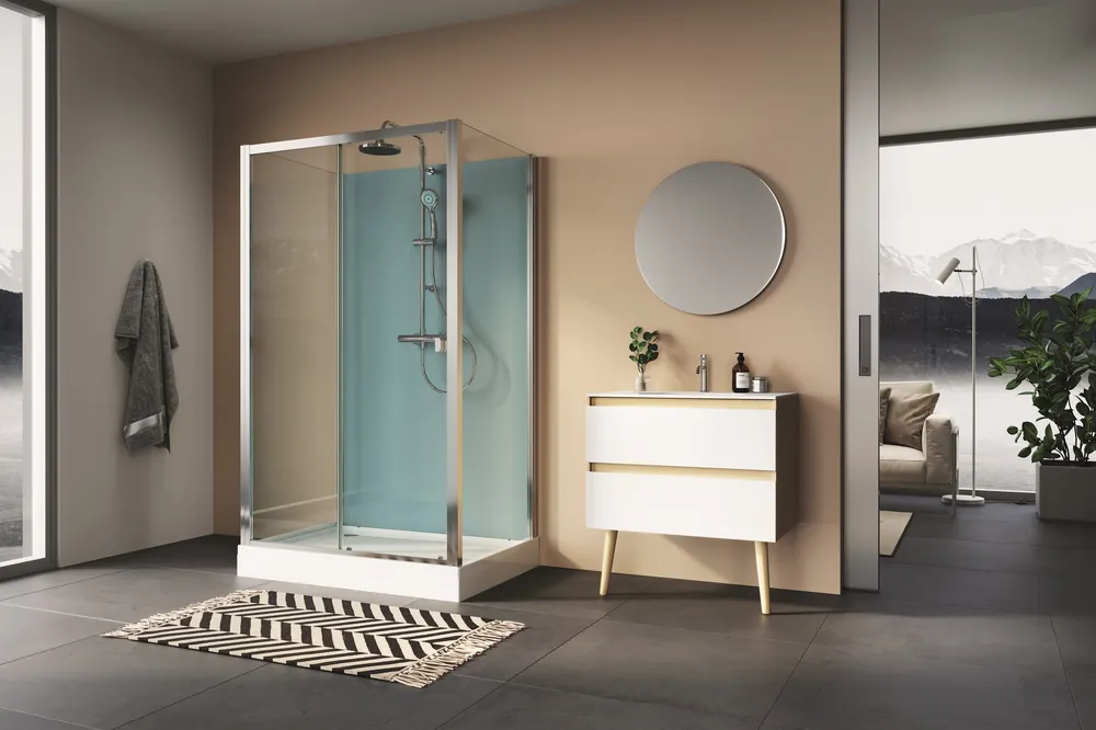 Modul 1200 U-montáž čtyřpanelová sprchová kabina 80x100 cm, posuvné dveře, termostatická baterie (21083S214007) Lage Prijs