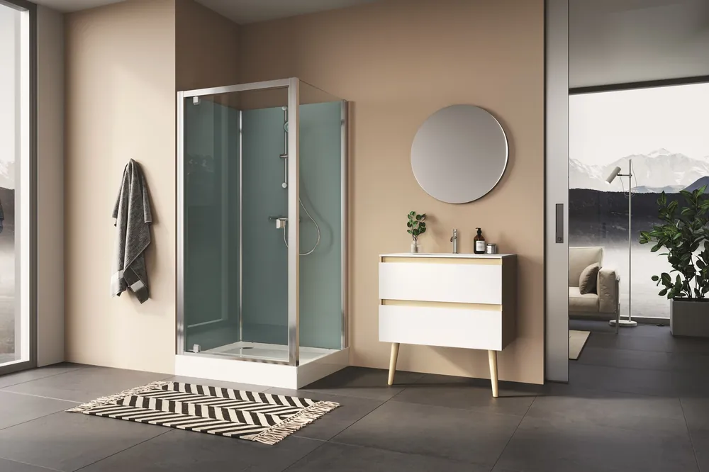 Alleen Vandaag Modul 1200 D20T1+D20F1 do rohu čtyřpanelová sprchová kabina 80x80 cm, křídlové dveře, termostatická baterie (28083P124007)