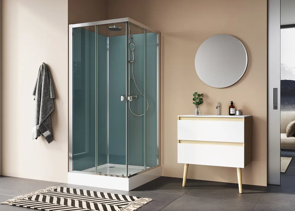 Modul 1200 D20SE2 do rohu čtyřpanelová sprchová kabina 90x90 cm, rohový vstup, termostatická baterie, hlavová sprcha (29094C224007) Must-Have