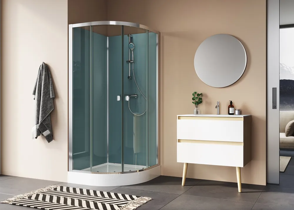 Modul 1200 D20SR do rohu čtyřpanelová sprchová kabina 90x90 cm, čtvrtkruhová, termostatická baterie (29093RS24007) Op = Op