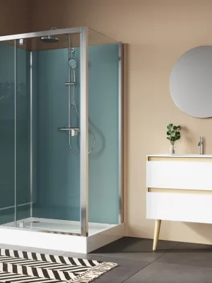 Značkový Modul 1200 D20T13+D20F1 do rohu čtyřpanelová sprchová kabina 90x120 cm, křídlové dveře s pevnou stěnou, termostatická baterie, hlavová sprcha (21294P324007)