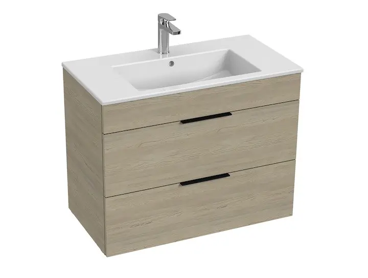 Rechtstreeks Van De Fabrikant Cube - skříňka s umyvadlem 80 cm, 2 zásuvky, jasan (H4537621765141)