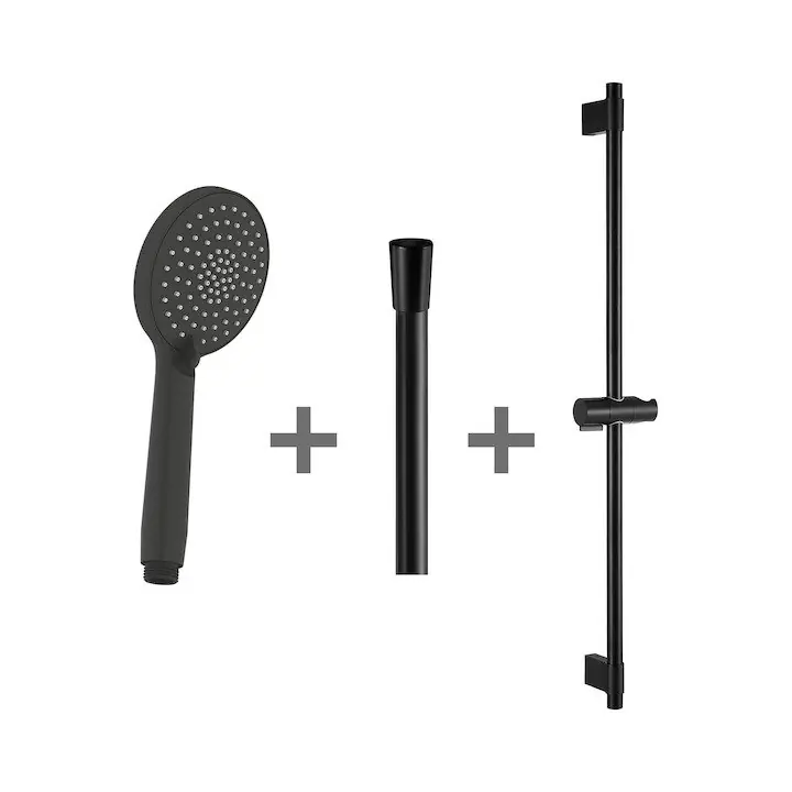 Mio Style - sprchová sada, ruční sprcha prům. 100 mm, 3 funkce, sprchová tyč, hadice 170 cm, černá matná (H3652F07163731) Direct Beschikbaar