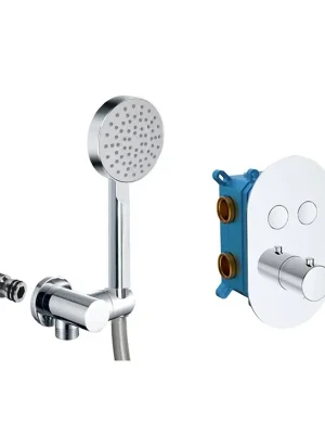 Hoge Kwaliteit Vanový set s termostatickou podomítkovou tlačítkovou baterií - 2-cestná - oválný kryt, napouštění přepadem (CB60106TB5)