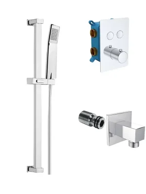 Premium Vanový set s termostatickou podomítkovou tlačítkovou baterií, 2-cestná hranatý kryt, napouštění přepadem (CB60106TC1)
