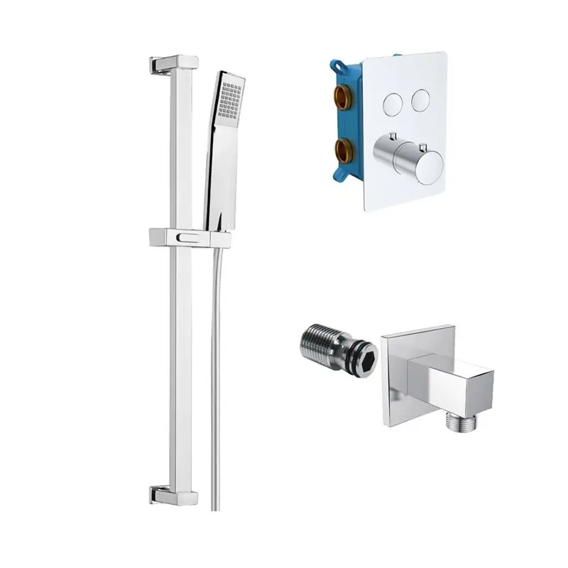 Premium Vanový set s termostatickou podomítkovou tlačítkovou baterií, 2-cestná hranatý kryt, napouštění přepadem (CB60106TC1)