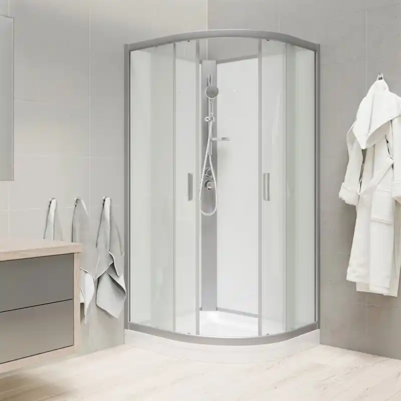Seizoensaanbieding Sprchový box, čtvrtkruh, 90 cm, satin ALU, sklo Point, zadní stěny bílé, litá vanička, bez stříšky (CK35122KMW)