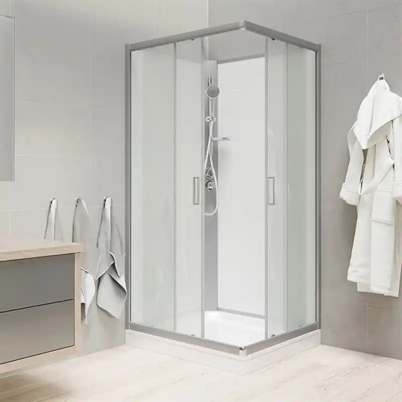Sprchový box, čtvercový, 80 cm, satin ALU, sklo Point, zadní stěny bílé, litá vanička, bez stříšky (CK34172KMW) Seizoensaanbieding