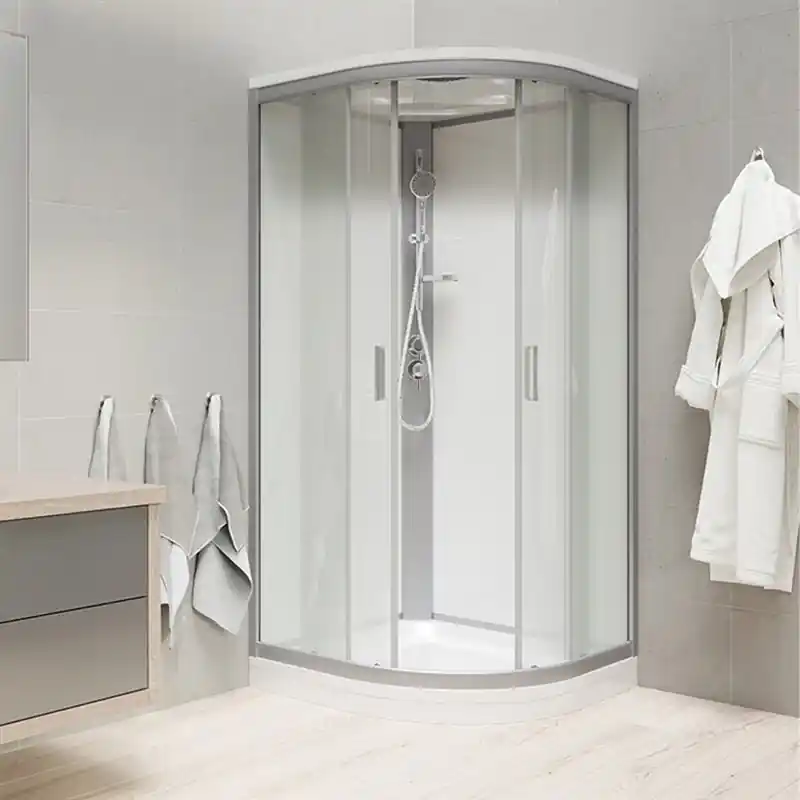 Betaalbaar Sprchový box, čtvrtkruh, 100 cm, satin ALU, sklo Point, zadní stěny bílé, litá vanička, se stříškou (CK35162KMSW)