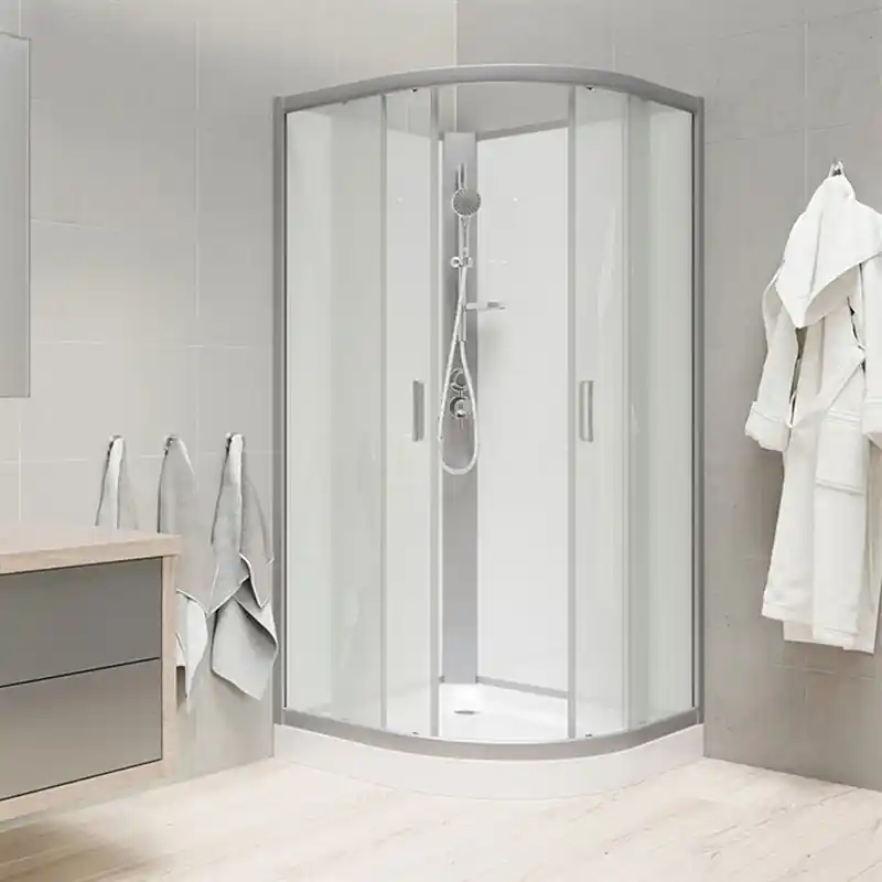 Voordeelprijs Sprchový box, čtvrtkruh, 80 cm, satin ALU, sklo Point, zadní stěny bílé, SMC vanička, bez stříšky (CK35172KBW)